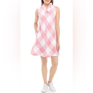 crown & ivy Pink and White Gingham Sleeveless Shift w/ Ruffled Neck size 2 XL